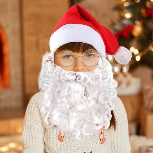 مجموعة أزياء سانتا كلوز للأطفال مكونة من 5 قطع، باروكة سانتا كلوز بيضاء ولحية وقبعة عيد الميلاد ونظارات وقفازات لحفلات عيد الميلاد التنكرية للأطفال in Kuwait