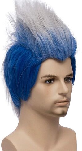 Bopocoko Mens Wig Halloween Costume Wigs for Party Short Straight Blue Mixed White Wig with Wig Cap BU222 in Kuwait