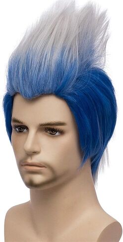 Bopocoko Mens Wig Halloween Costume Wigs for Party Short Straight Blue Mixed White Wig with Wig Cap BU222 in Kuwait