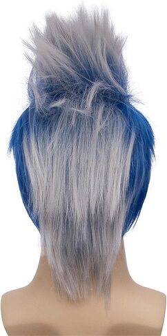 Bopocoko Mens Wig Halloween Costume Wigs for Party Short Straight Blue Mixed White Wig with Wig Cap BU222 in Kuwait