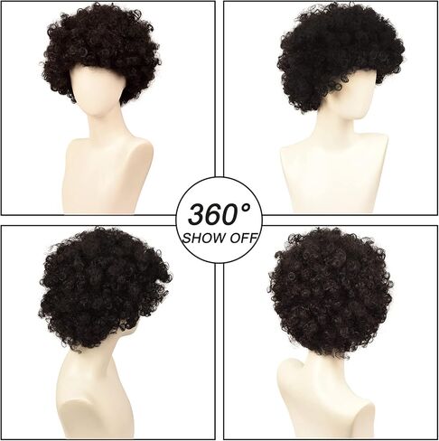 smilco قصيرة سوداء رقيق ديسكو الأفرو الهبي الباروكات، شعر مستعار أفرو مجعد للرجال، 70s 80s الأفرو الباروكات أنيمي الروك شعر مستعار زي تأثيري هالوين ارتداء اليومي شعر مستعار مقاومة للحرارة شعر مستعار اصطناعي in Kuwait