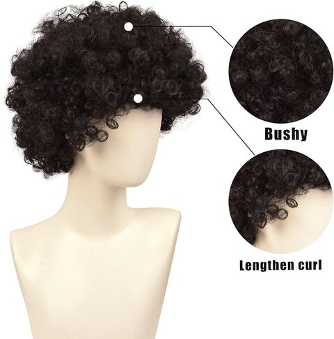 smilco قصيرة سوداء رقيق ديسكو الأفرو الهبي الباروكات، شعر مستعار أفرو مجعد للرجال، 70s 80s الأفرو الباروكات أنيمي الروك شعر مستعار زي تأثيري هالوين ارتداء اليومي شعر مستعار مقاومة للحرارة شعر مستعار اصطناعي in Kuwait