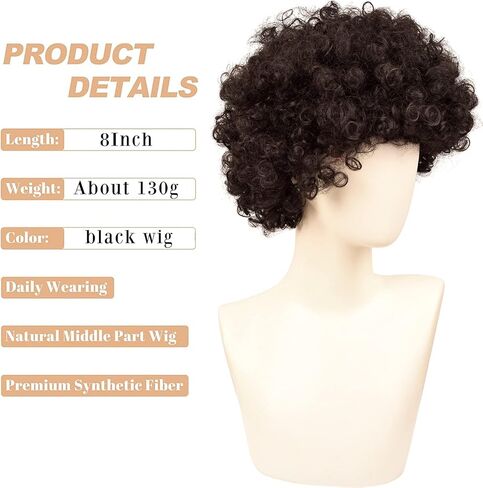 smilco قصيرة سوداء رقيق ديسكو الأفرو الهبي الباروكات، شعر مستعار أفرو مجعد للرجال، 70s 80s الأفرو الباروكات أنيمي الروك شعر مستعار زي تأثيري هالوين ارتداء اليومي شعر مستعار مقاومة للحرارة شعر مستعار اصطناعي in Kuwait