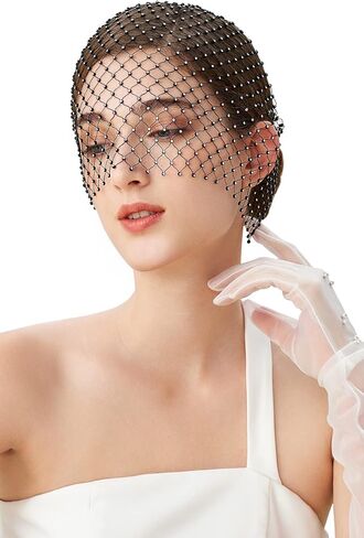 BABEYOND Fascinator Veil Tea Party - حجاب شبكي للنساء قناع طرحة زفاف لامع مع أحجار الراين in Saudi Arabia