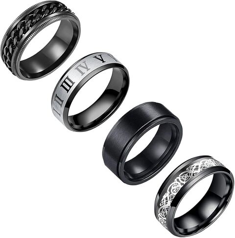 yfstyle 4PCS Plain Band Rings for Men Stainless Steel Rings for Men Wedding Ring Cool Spinner Rings for Men Black Stainless Steel Ring Set Anxiety Ring Fidget Size 6-12 in Kuwait