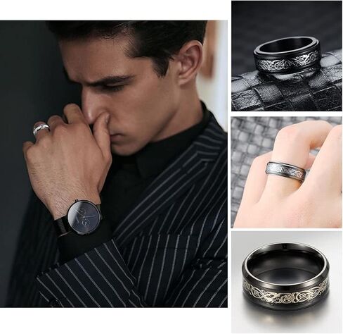 yfstyle 4PCS Plain Band Rings for Men Stainless Steel Rings for Men Wedding Ring Cool Spinner Rings for Men Black Stainless Steel Ring Set Anxiety Ring Fidget Size 6-12 in Kuwait
