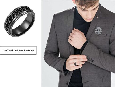 yfstyle 4PCS Plain Band Rings for Men Stainless Steel Rings for Men Wedding Ring Cool Spinner Rings for Men Black Stainless Steel Ring Set Anxiety Ring Fidget Size 6-12 in Kuwait