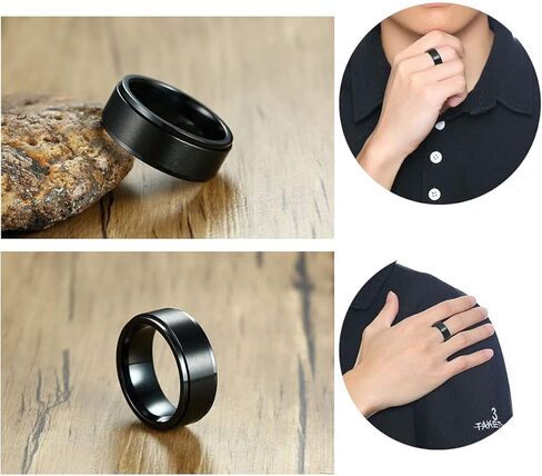 yfstyle 4PCS Plain Band Rings for Men Stainless Steel Rings for Men Wedding Ring Cool Spinner Rings for Men Black Stainless Steel Ring Set Anxiety Ring Fidget Size 6-12 in Kuwait