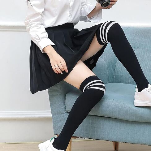 DRESHOW 3 Pairs Thigh High Socks Striped Over Knee Thin Tights Long Stocking Knee High Leg Warmer in Saudi Arabia
