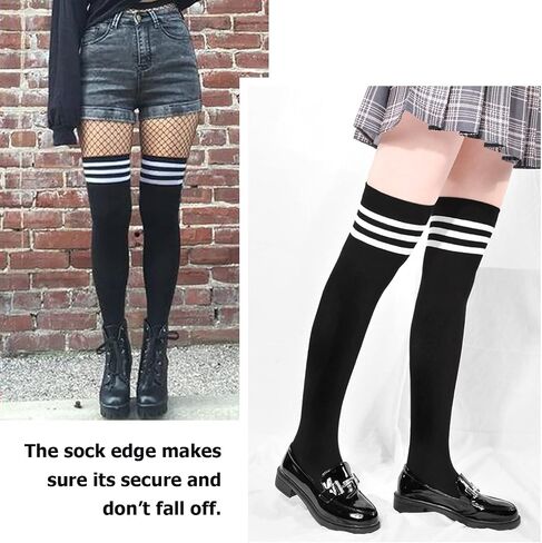 DRESHOW 3 Pairs Thigh High Socks Striped Over Knee Thin Tights Long Stocking Knee High Leg Warmer in Saudi Arabia