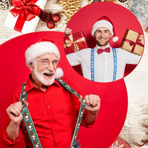 Suhine 5 Pcs Christmas Suspenders Adjustable Santa Snowman Christmas Suspender with Strong Metal Clips Button Suspenders for Men Christmas Wearable Accessories, One Size in Saudi Arabia