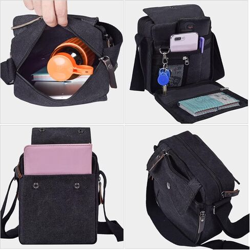 Canvas Messenger Bag Casual Shoulder Bag for Outdoor Travel Sport, Vintage Canvas Satchel Messenger Bag for Men Women in Kuwait