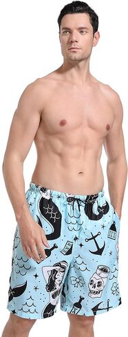 SARA NELL Mens Mermaid and Skull Swim Trunks Board Shorts Beach Swimwear Bathing Suit with Mesh Lined and Pockets in Kuwait