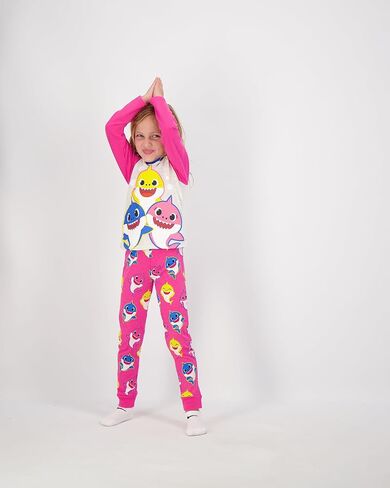Nickelodeon Baby Shark Girls’ Long Sleeve Shirt and Jogger Set for Infant, Toddler and Little Kids – Pink/Grey in Saudi Arabia