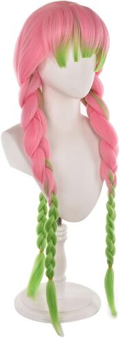 MoeLoli Demon Slayer Kanroji Mitsuri Cosplay Wig Green Mix Pink Long Anime Costume Wigs with Wig Net (Kanroji Mitsuri) in Saudi Arabia