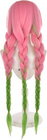 MoeLoli Demon Slayer Kanroji Mitsuri Cosplay Wig Green Mix Pink Long Anime Costume Wigs with Wig Net (Kanroji Mitsuri) in Saudi Arabia