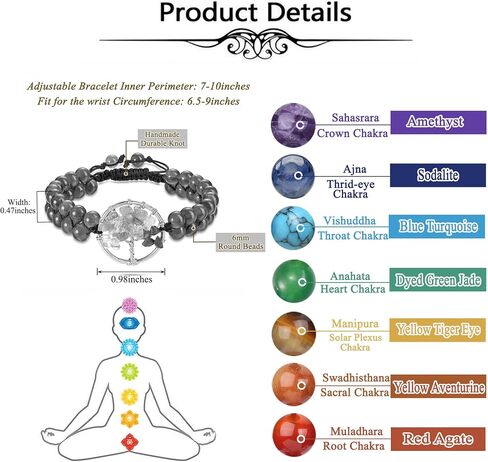 Top Plaza 7 Chakra Tree of Life Bracelets Healing Crystals Stone Beads Bracelets Natural Reiki Gemstone Adjustable Bracelets for Women Men Yoga Meditation Jewelry Birthday Gifts in Saudi Arabia