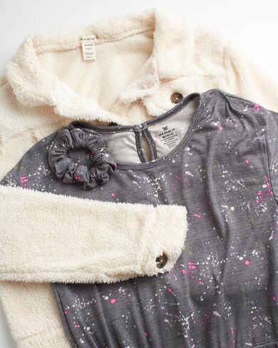 طقم بذلة للفتيات من One Step Up - قطعتان من سترة أو سترة من صوف الشيربا أو سترة ورومبير - طقم ملابس للشباب للفتيات، 7-12 in Kuwait