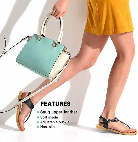 Sandals for women - Womens Comfortable Cute Flat Thong Sandals - Women’s Summer Sandal Shoes with Adjustable Ankle Buckle T-Strap in Kuwait