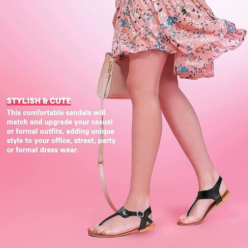 Sandals for women - Womens Comfortable Cute Flat Thong Sandals - Women’s Summer Sandal Shoes with Adjustable Ankle Buckle T-Strap in Kuwait