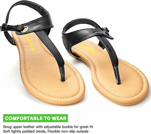 Sandals for women - Womens Comfortable Cute Flat Thong Sandals - Women’s Summer Sandal Shoes with Adjustable Ankle Buckle T-Strap in Kuwait