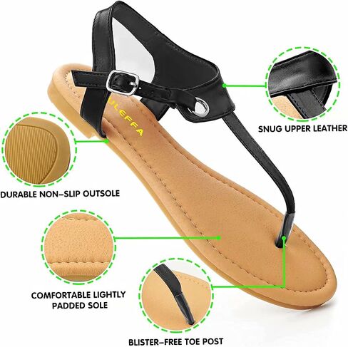 Sandals for women - Womens Comfortable Cute Flat Thong Sandals - Women’s Summer Sandal Shoes with Adjustable Ankle Buckle T-Strap in Kuwait