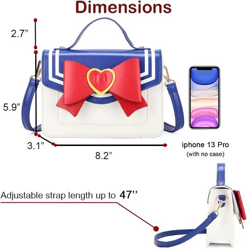 Cute Anime Cosplay Big Bow Top-Handle Purse Small Shoulder Crossbody Bag for Women Girls (BLUE/RED) in Kuwait