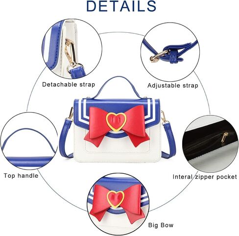 Cute Anime Cosplay Big Bow Top-Handle Purse Small Shoulder Crossbody Bag for Women Girls (BLUE/RED) in Kuwait