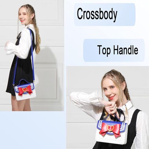 Cute Anime Cosplay Big Bow Top-Handle Purse Small Shoulder Crossbody Bag for Women Girls (BLUE/RED) in Kuwait