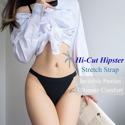 Buankoxy G-String Underwear for Women Seamless High Cut Invisible Bikini Panties Stretch Hipster Briefs 5 Pack in Kuwait