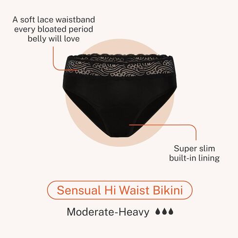 Sensual Hi-Waist Bikini - Moderate Heavy Absorbency Period Protection Underwear for Women Menstrual Panties Black in Saudi Arabia