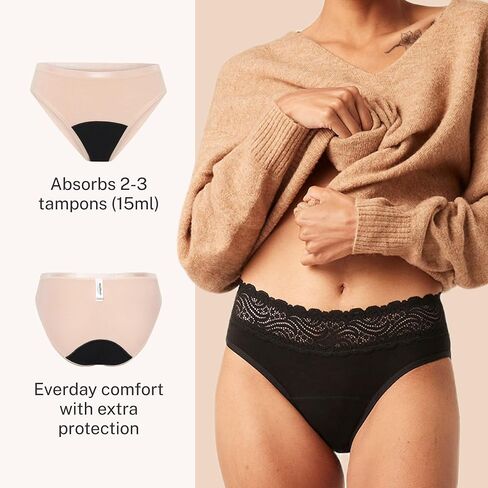 Sensual Hi-Waist Bikini - Moderate Heavy Absorbency Period Protection Underwear for Women Menstrual Panties Black in Saudi Arabia