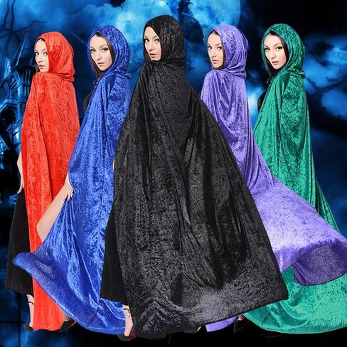 Halloween Hooded Cloak Full Length Velvet Cape with Hood for Halloween Cosplay Costume,59 inch in Kuwait