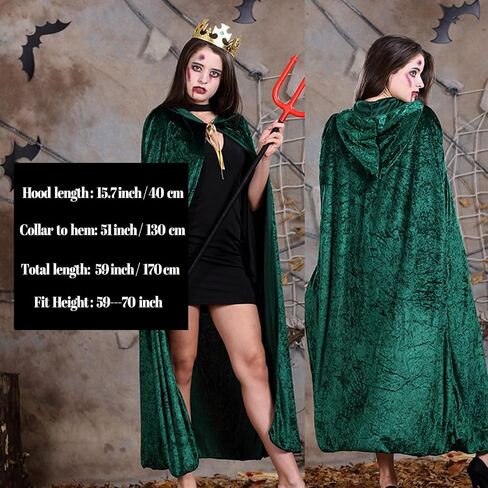 Halloween Hooded Cloak Full Length Velvet Cape with Hood for Halloween Cosplay Costume,59 inch in Kuwait