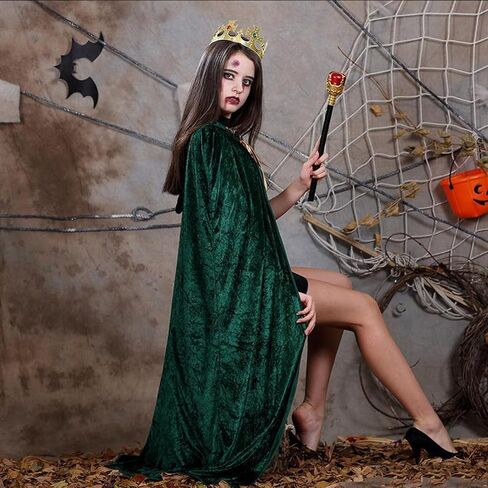 Halloween Hooded Cloak Full Length Velvet Cape with Hood for Halloween Cosplay Costume,59 inch in Kuwait