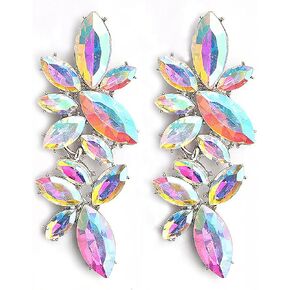 RGY Iridescent Rhinestone Earrings for Prom, Sparkling Bridal Cluster Drop Dangle Stud Earrings, AB Crystal Pageant in Saudi Arabia
