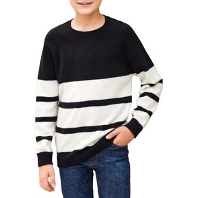 Arshiner Kids Boys Long Sleeve Sweater Knit Crewneck Pullover Striped Sweater Sweatshirts