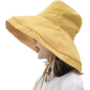 Women's Foldable Flap Cover UV Protective Wide Brim Bucket Cotton Beach Sun Hat Summer Hat