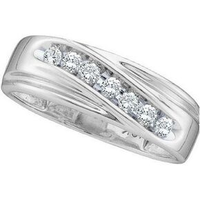 FB JEWELS 10kt White Gold Mens Round Channel-set Diamond Single Row Wedding Band Ring 1/4 Cttw (I2-I3 clarity; I-J color) in Saudi Arabia