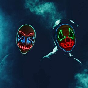 قناع LED للهالوين، قناع تطهير مضيء، أقنعة مهرج مخيفة لحفلات الهالوين - إضاءة زرقاء وخضراء وحمراء in Kuwait