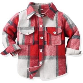 IBTOM CASTLE Boys Girls Flannel Plaid Shirt Jacket Long Sleeve Lapel Button Down Pocketed Shirts Regular Fit Casual Fall Coat