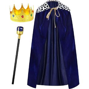 Silkfly Men King Cape Costume Set Medieval King Robe Cape Gold Jeweled Plastic Crown King Scepter for Carnival Halloween in Saudi Arabia