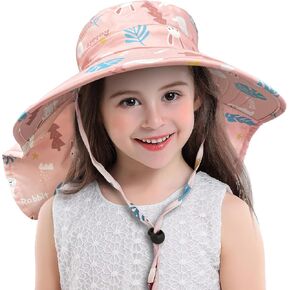 Kids Sun Hat for Girls UPF50+UV Protection Summer Beach Play Sun Protection Hats Wide Brim Neck Flap for Girls Ponytail Hat 3-11 Years Pink in Saudi Arabia