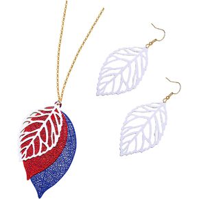 NVENF Leaf Earrings and Long Necklaces Set for Women Boho Gold-tone Multi Tiered Leaves Delicate Chain Dangle Necklace SimpleLeaf Statement Dangling Earrings