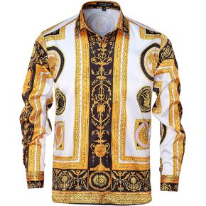 Men Floral/Golden Lion/Paisley/Fashion Luxury Printed Dress Shirts Long Sleeve Button-Down Retro Gorgeous Design Shirts