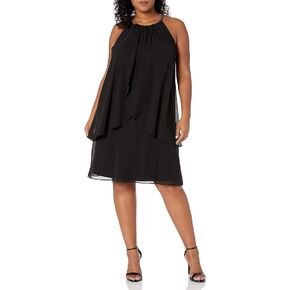 S.L. Fashions Women's Plus Size Split Front Halter Neck Dress