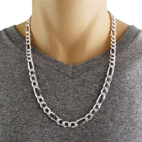 Verona Jewelers 925 Sterling Silver 8MM Mens Figaro Link Chain Necklace - Sterling Silver Solid Heavy Figaro Link Necklace and Bracelet For Men, Sterling Silver Mens Necklace in Kuwait