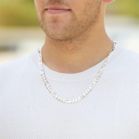 Verona Jewelers 925 Sterling Silver 8MM Mens Figaro Link Chain Necklace - Sterling Silver Solid Heavy Figaro Link Necklace and Bracelet For Men, Sterling Silver Mens Necklace in Kuwait