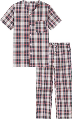 Latuza Men's Cotton Pajamas Set Button Up Shirt and Pants for Summer in Saudi Arabia