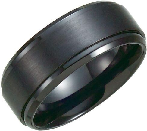 Black 9mm Ridged Wedding Band Ring in Saudi Arabia